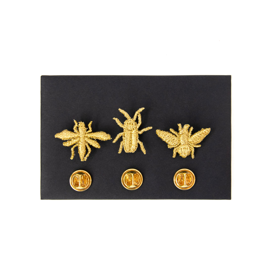 Gold Embroidered Brooches – 3 small insects