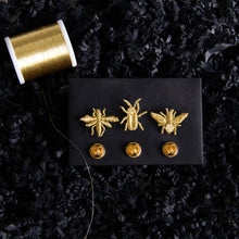 Load image into Gallery viewer, Gold Embroidered Brooches – 3 small insects
