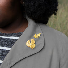 Load image into Gallery viewer, Gold Embroidered Brooches – 3 tropical leaves
