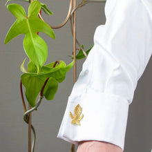 Load image into Gallery viewer, Gold Embroidered Brooches – 3 tropical leaves
